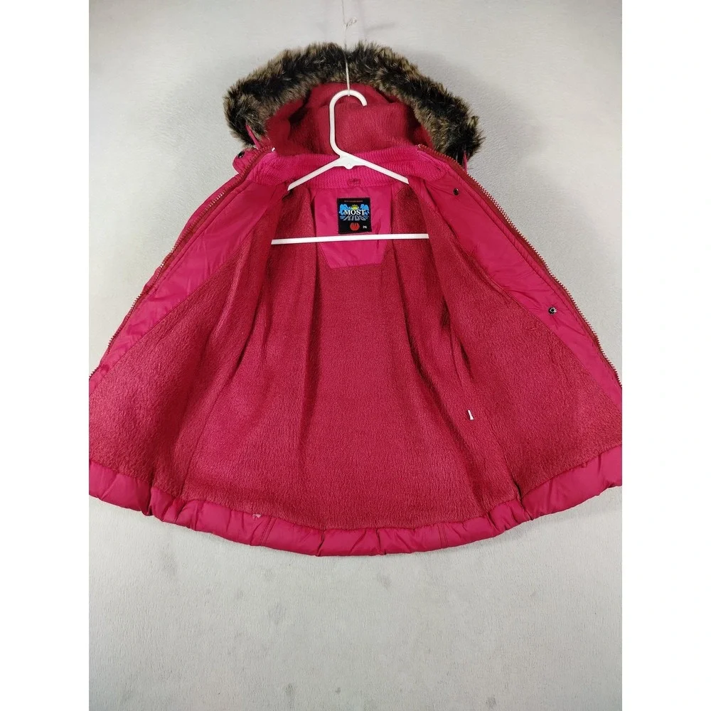 Most Kids Coat Girls 7 Pink Hooded Faux Fur Trim Parka Winter Puffer Warm